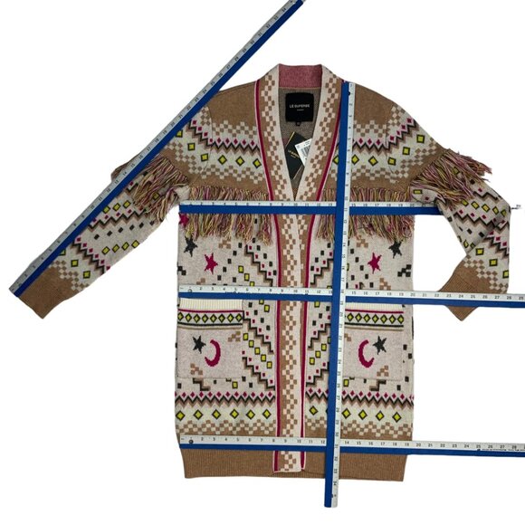 Le Superbe Cream Meditation Cardigan Sweater XS Fringe Wool Cashmere Western - Picture 4 of 12